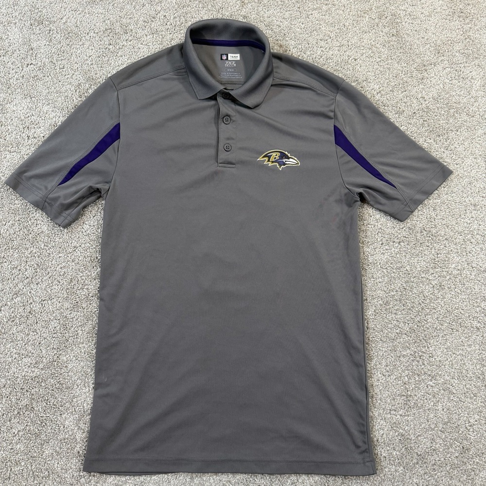 Baltimore Ravens Gray Polo Shirt M NFL Team Apparel TX3 Cool Short Sleeve‎